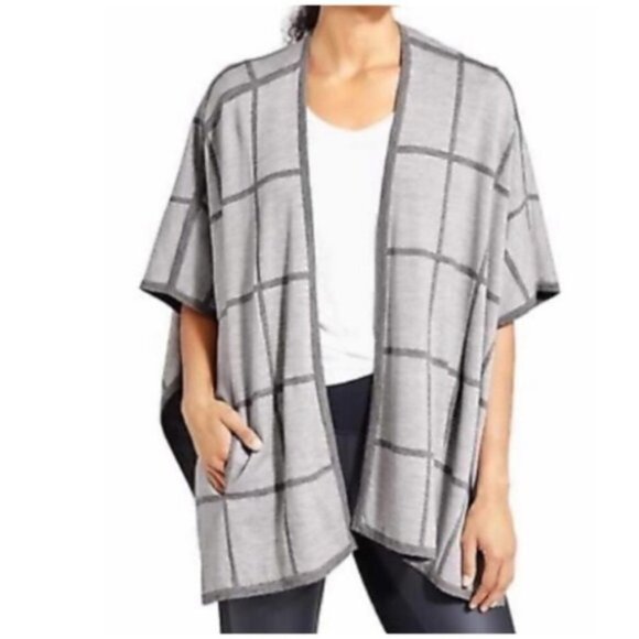 Athleta Reversible Windowpane Cardigan Poncho Swea‎ - Picture 1 of 11
